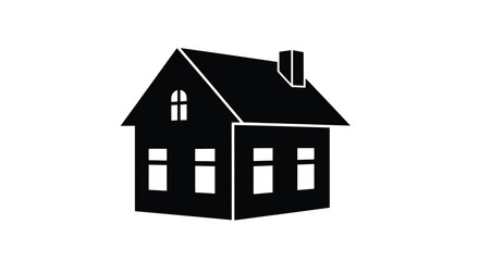 Simple black silhouette of a house with a pitched roof and windows