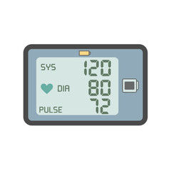 Digital blood pressure monitor display showing systolic diastolic and pulse values, concept of health monitoring