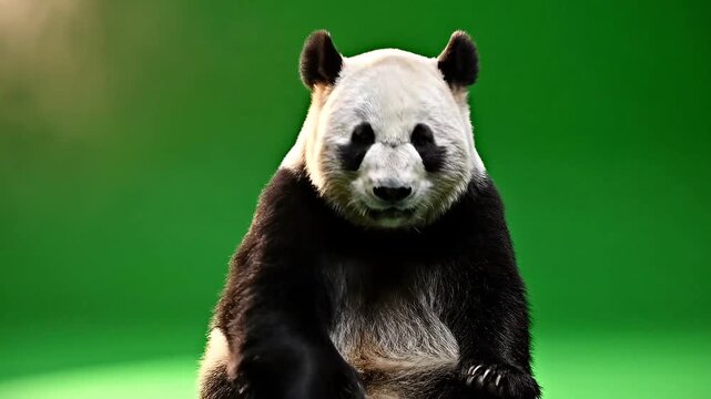 Panda Sitting on a Rock with a Green Background, Vector Illustration