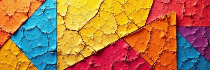 Cracked, multicolored stucco, bold geometric shapes, artistic, home decor, bold