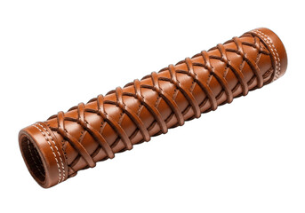 Stylish brown leather bicycle handlebar grip with intricate stitching for comfort and vintage appeal