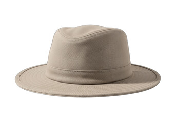 Stylish neutral fedora hat on a clean white background, perfect for fashion or travel themes.