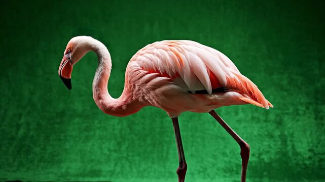 Flamingo Standing on Green Background, Isolated Vector Illustration