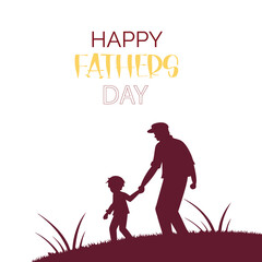 Father and son silhouette walking hand in hand fathers day