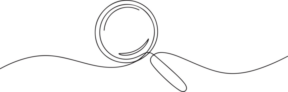 Continuous one line drawing of magnifying glass.one line victor illustration in white Background.