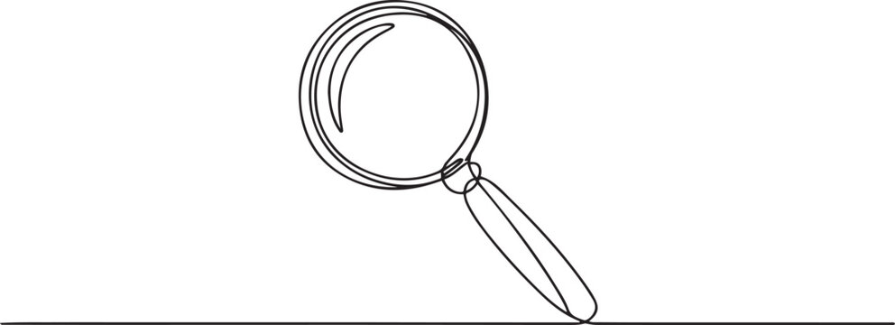 Continuous one line drawing of magnifying glass.one line victor illustration in white Background.