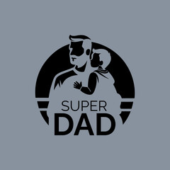 Super Dad silhouette logo with child father