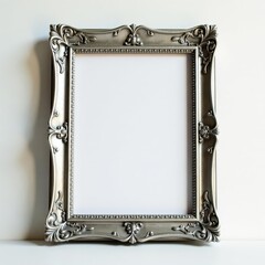 Elegant aged silver picture frame, white backdrop , home decor, isolated