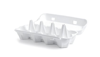 Empty White Egg Carton Packaging Isolated on White Background.