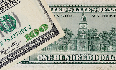 Fragment of a 100 dollar bill for design purposes. Money of the United States of America.