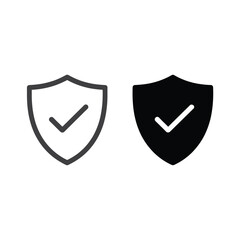 Two shield icons one outlined and one filled both with checkmarks
