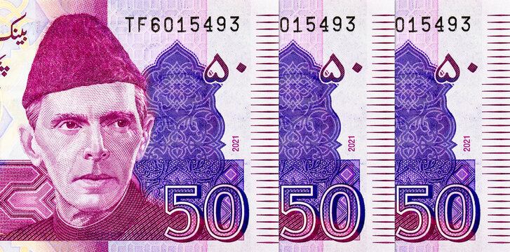 50 Rupees Pakistan Banknote with Portrait Muhammad Ali Jinnah. Paper money of Pakistan.