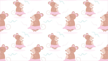 Cute mouse ballerina seamless pattern for nursery © Buboski