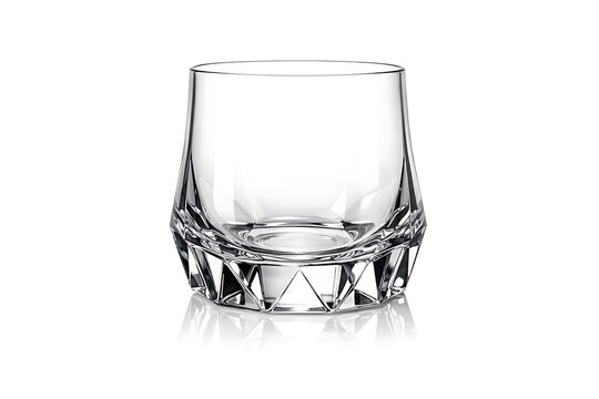A modernly designed liquor glass against a white background.