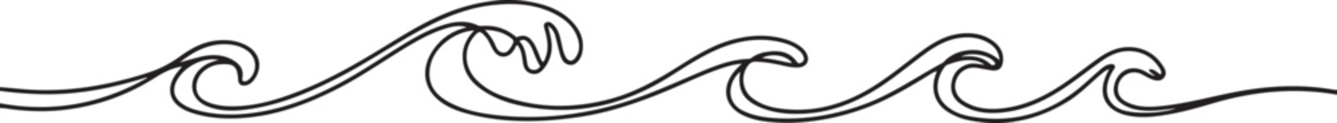 Sea waves set in one line drawing art.one line icon illustration in white Background.