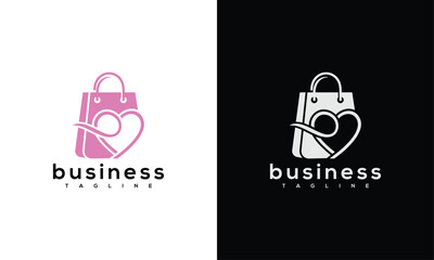 Obraz premium Modern Shopping Bag Heart Logo Design for Retail E-commerce Boutique Gift Shop Branding.