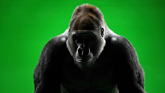 Gorilla Standing Against Green Background, Isolated Vector Illustration