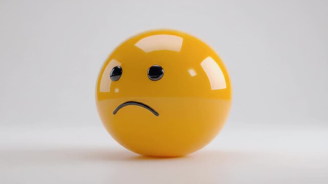 Sad yellow emoji ball with a curved mouth and eyes.