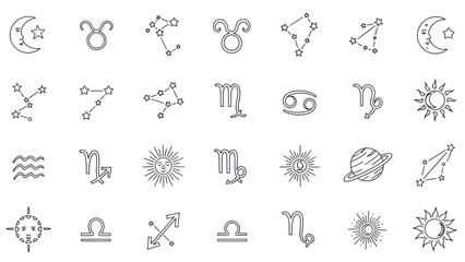 Fototapeta premium Hand Drawn Zodiac Signs and Constellations Collection - Astrology Symbols