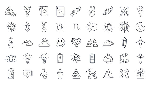 Hand-Drawn Doodle Icons: Food, Symbols, Nature, and Fun Elements Collection