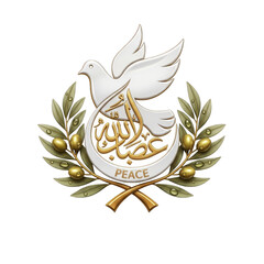 Dove of Peace with Olive Branches and Arabic Script Emblem