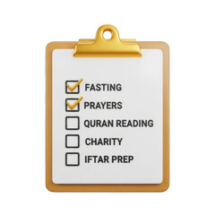 Golden Clipboard with Checklist and Golden Check Marks on Transparent