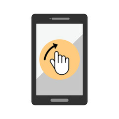 A hand gesture on a mobile device screen.