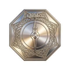 Silver Compass Medallion with Intricate Designs on Transparent