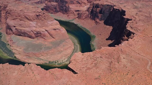 Aerial view to Horseshoe bend landmark near Page city in Arizona, USA