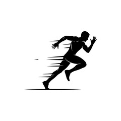 Obraz premium Dynamic black and white vector illustration of a male athlete sprinting with motion lines – high-energy running pose for sports, fitness, and motivational design