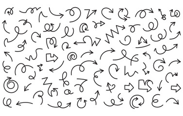 Naklejka premium Large Set of Hand Drawn Black Arrows and Doodles sketch