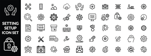 Setting & Setup icon set. Containing Configuration, option, settings, control , and more. editable stroke. vector illustration