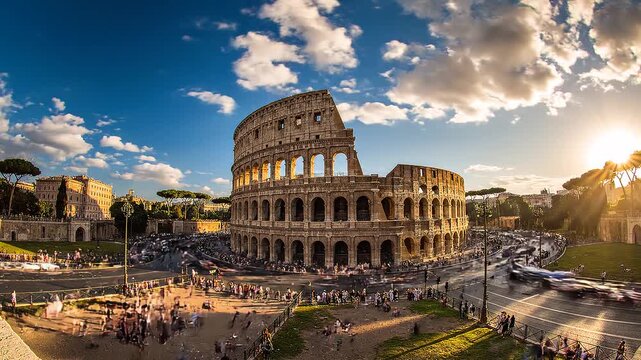 summer day sunny sky most famous rome colosseum panorama time lapse italy
