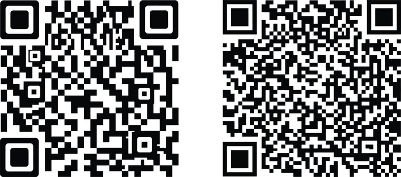 Two black qr codes on white background for scanning and encoding digital information quickly