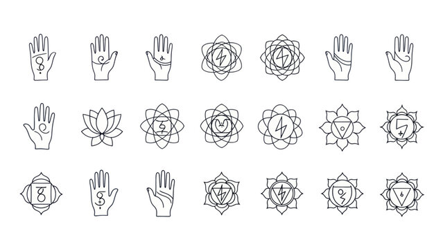 Esoteric Symbols: Hands, Chakras, Lotus, Sacred Geometry Icons