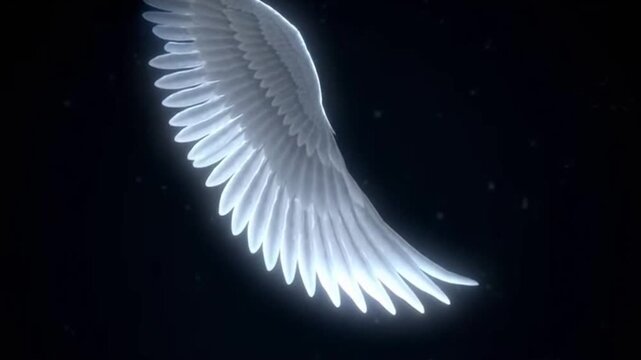 Glowing white wing spread wide in darkness