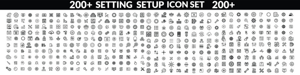 Fototapeta premium Setting & Setup icon set. Containing Configuration, option, settings, control , and more. editable stroke. vector illustration