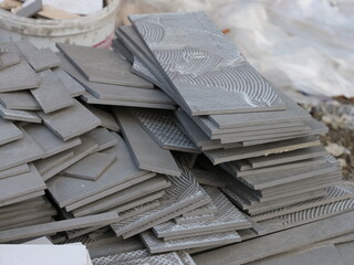 Pile of gray tile scraps