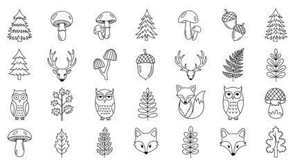 Cute Hand Drawn Forest Animals and Nature Elements - Vector Icons © Varas