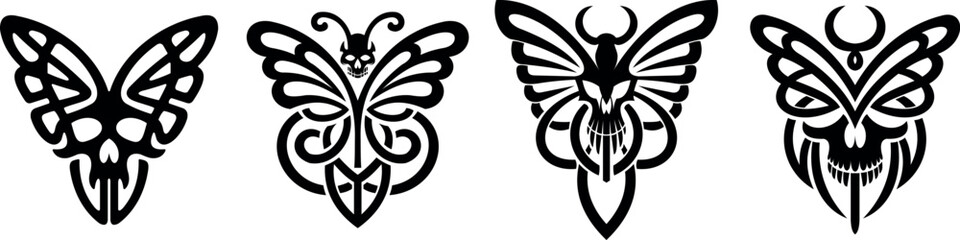 Fototapeta premium Luxury Butterfly Skull Demon Vector Icon Set