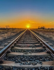 Fototapeta premium railroad tracks leading into a vibrant sunset