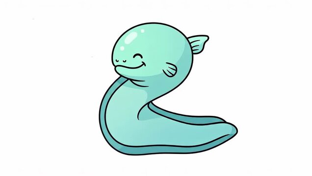 Cute Cartoon Eel Character Animation Isolated on White.