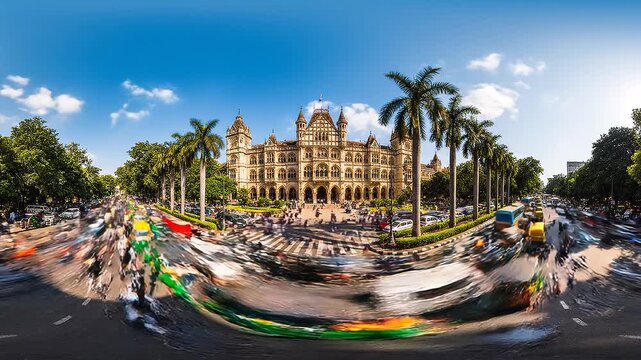 sunny bangalore city famous palace front square traffic street panorama