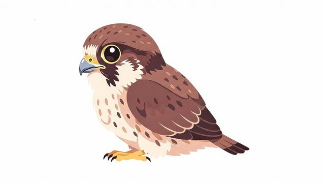 Cute Cartoon Falcon Blinking Animation Loop on White Background.