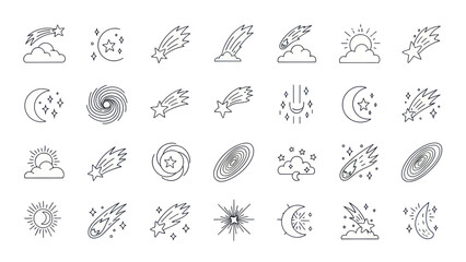 Cosmic Icons Set: Stars, Comets, Galaxies, Moon, Sun, Clouds, Space Objects © Saputra