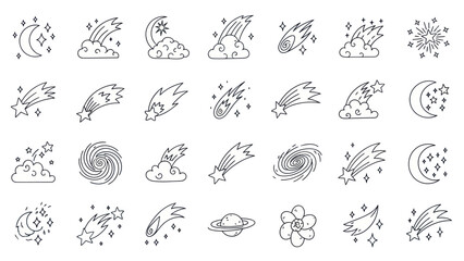 Cosmic Wonders Collection: Shooting Stars, Planets, Galaxies, and Moon Icons © Saputra