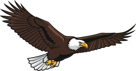 Obraz premium Stylized bald eagle with brown wings and white head, soaring majestically