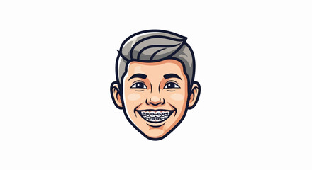 Obraz premium A smiling cartoon boy with gray hair and braces