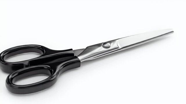 Scissors on a white background, sharp blades and black handles.