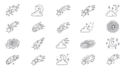 Cosmic Icons: Meteor Showers, Galaxies, Moon & Stars - Line Art Collection © Kiki